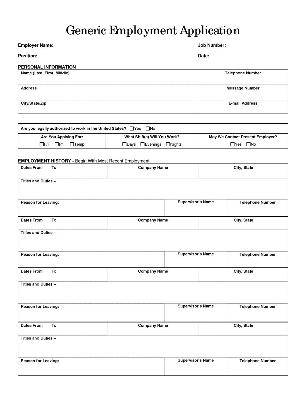 Free Printable Generic Job Application Form | Mbm Legal - Free Printable Job Application Form