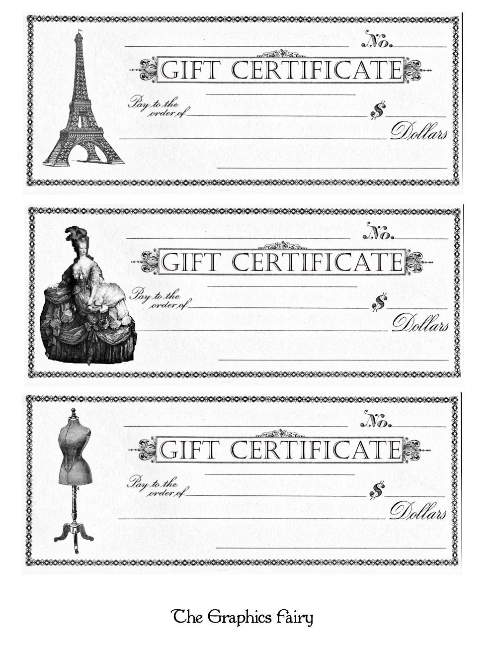 Free Printable - Gift Certificates - The Graphics Fairy - Free Printable Gift Cards