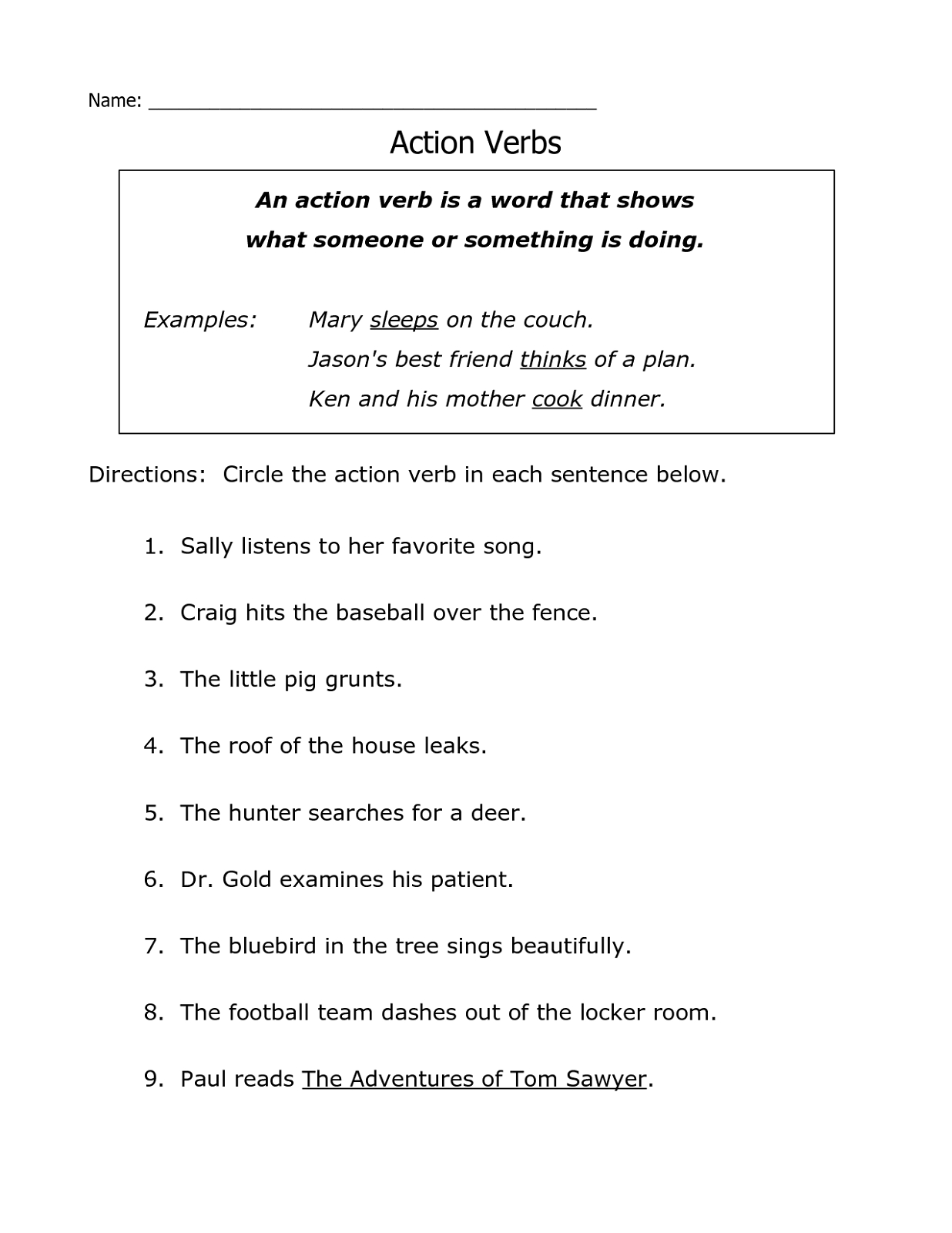 Free Printable Grammar Worksheets Action Verb | K5 Worksheets | Kids - Free Printable Grammar Worksheets