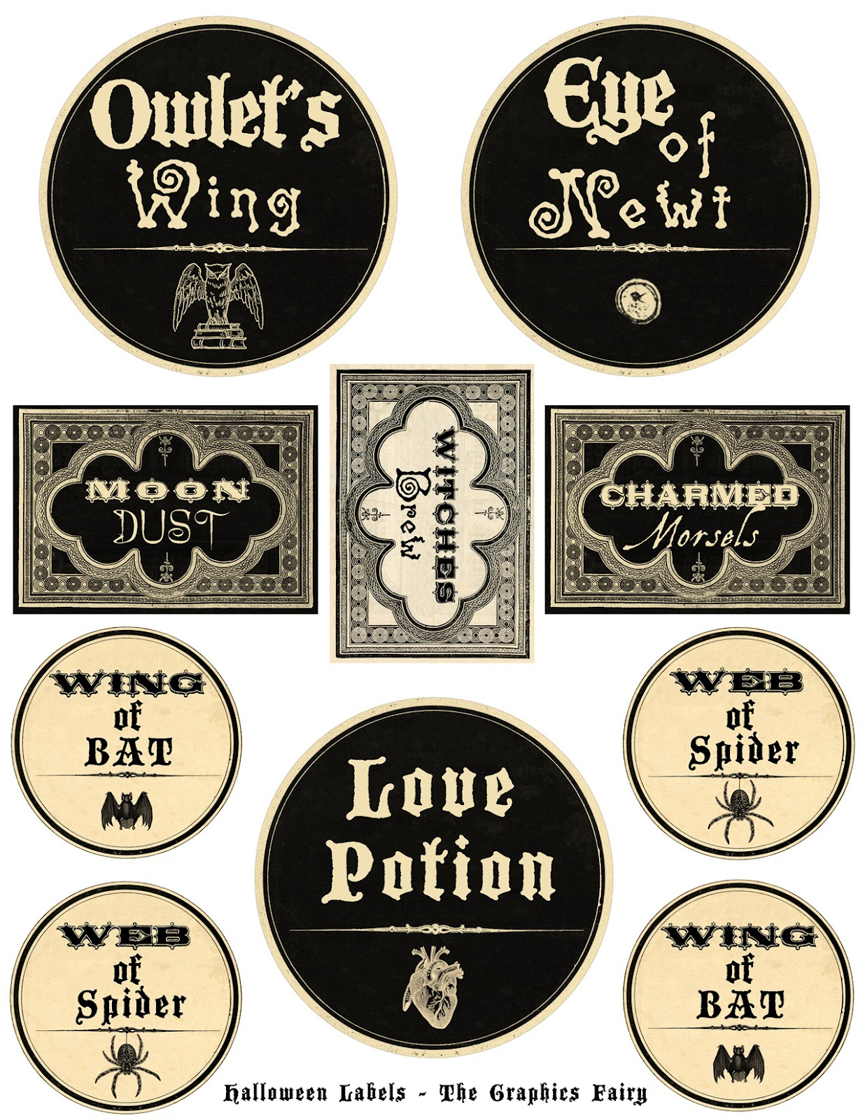 Free Printable Halloween Labels - Potions - The Graphics Fairy - Free Printable Halloween Iron Ons