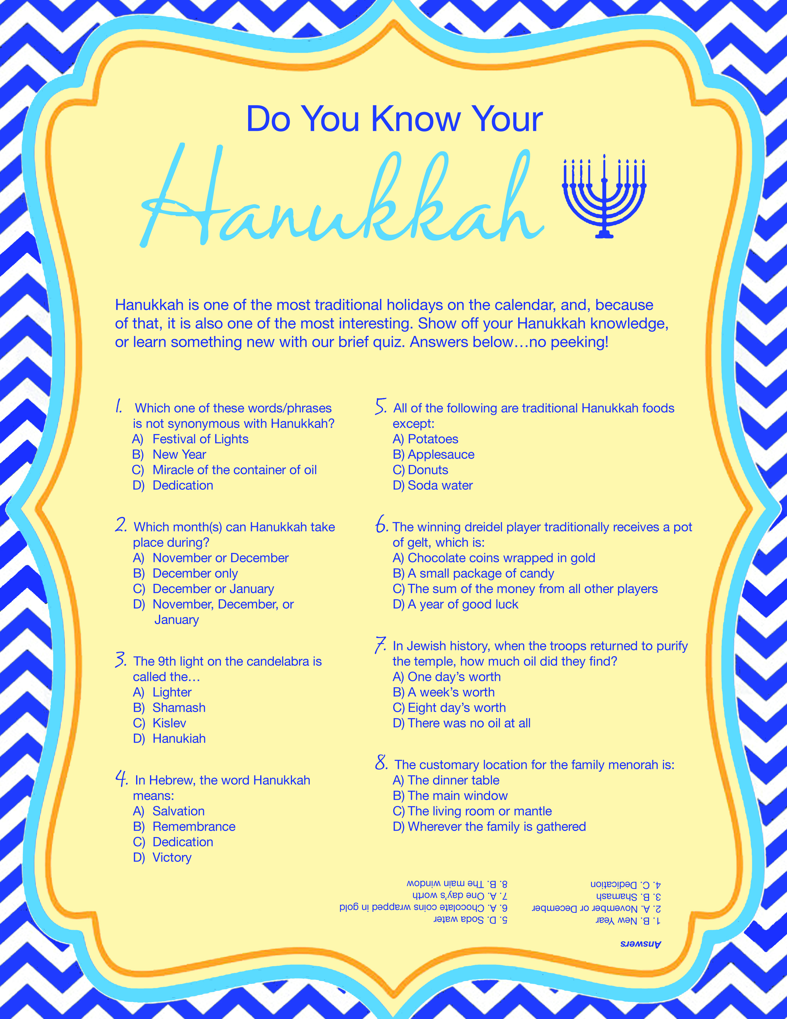 Free Printable Hanukkah Game - Kwanzaa Trivia Free Printable