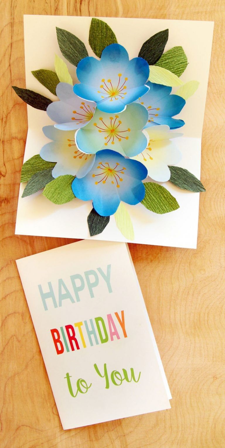 Free Printable Happy Birthday Card With Pop Up Bouquet | Flower - Free Printable Pop Up Birthday Card Templates