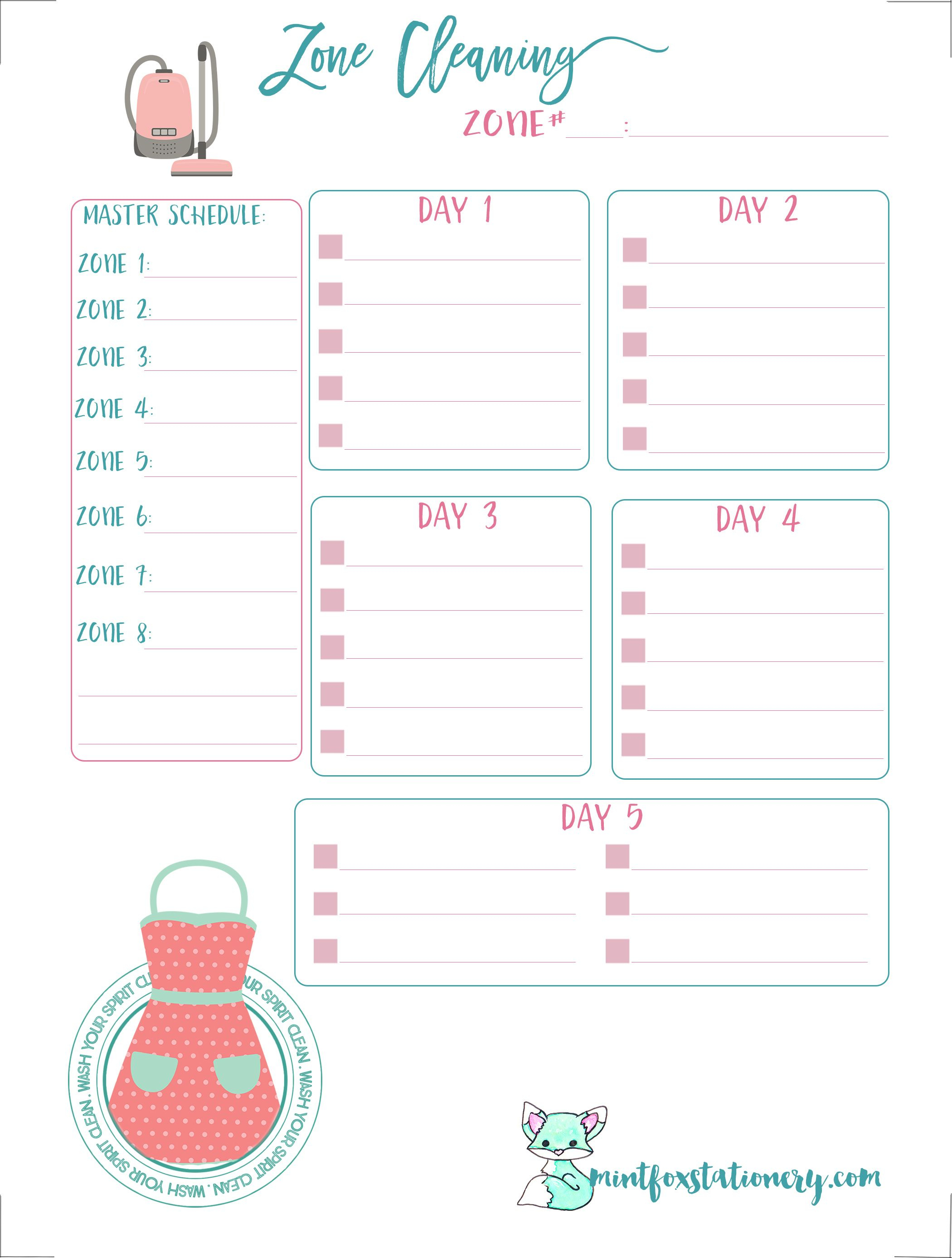 Free Printable Happy Planner Zone Cleaning Insert From Mintfox - Free Planner Refills Printable