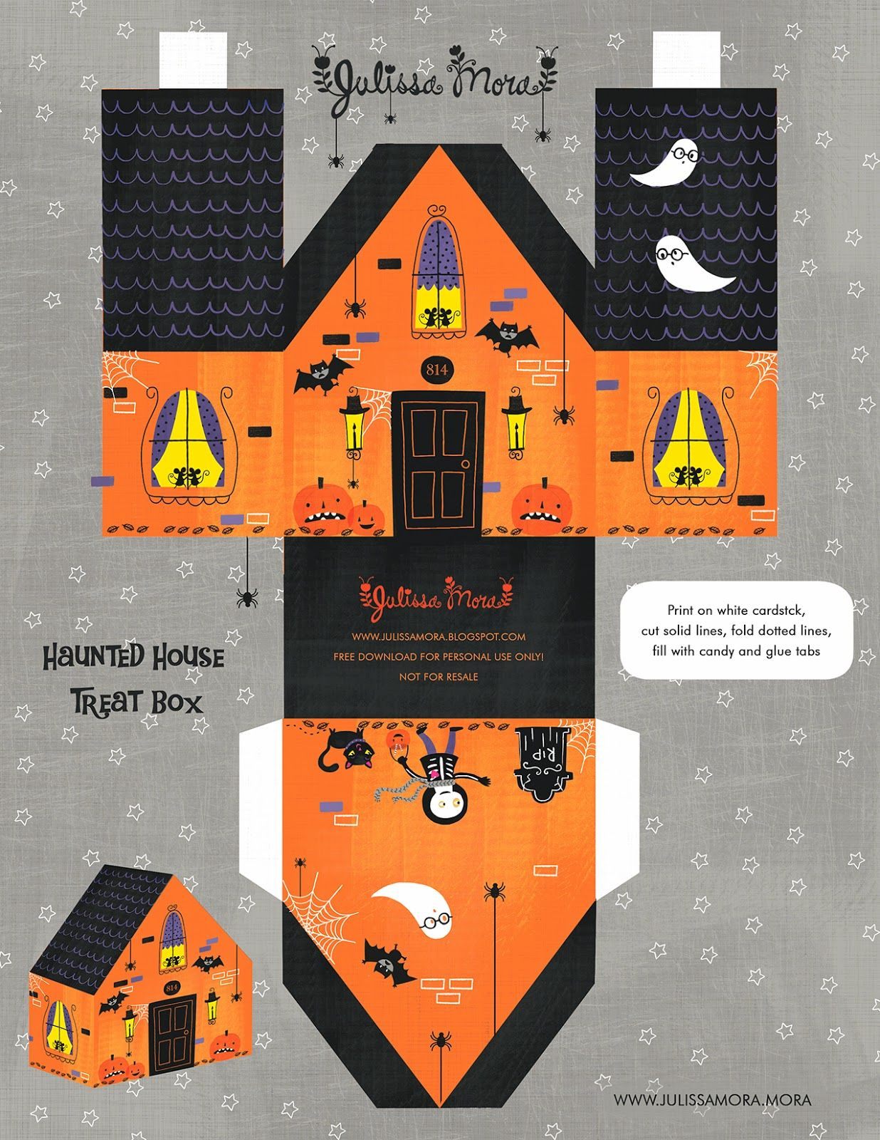 Free Printable Haunted House Treat Box ^^ #paperhouse | Sketches And - Free Printable Halloween Iron Ons