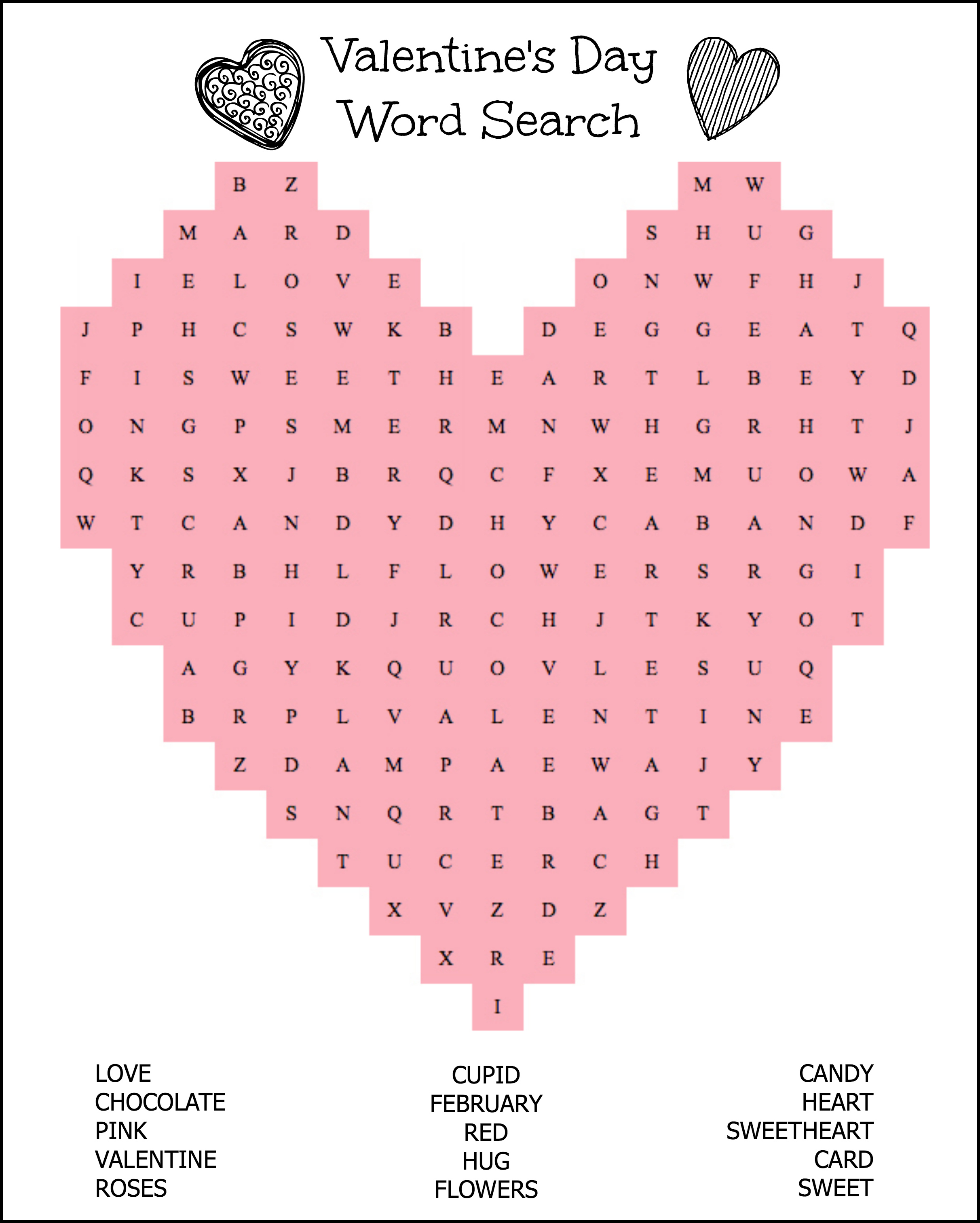 Free Printable Heart Shaped Valentine&amp;#039;s Day Word Search For Kids - Free Printable Valentine Word Search For Adults