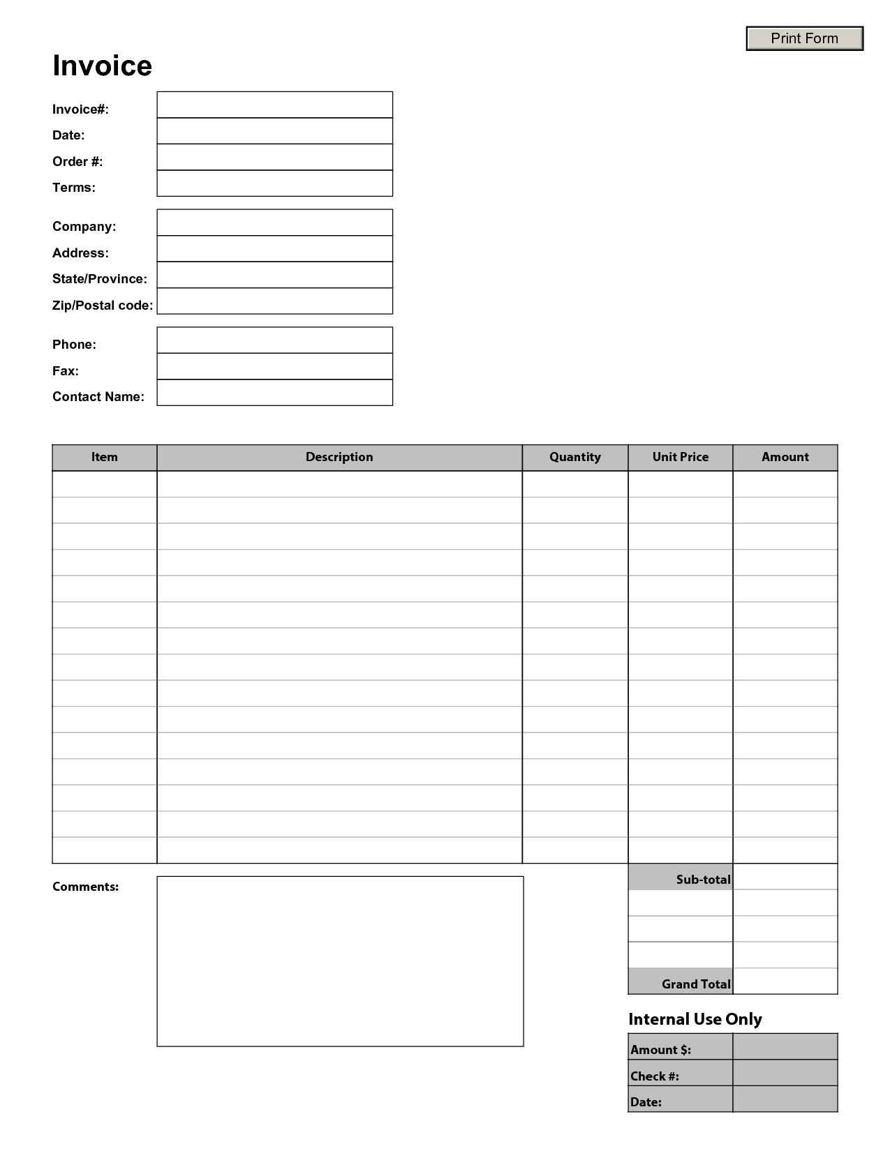 Free Printable Invoice Template Blank Invoice Template Blank Invoice - Free Printable Invoice Templates