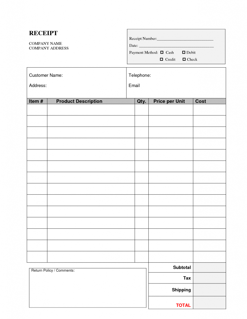 Free Printable Invoices Templates Blank And Work Receipt Template - Free Printable Receipt Template