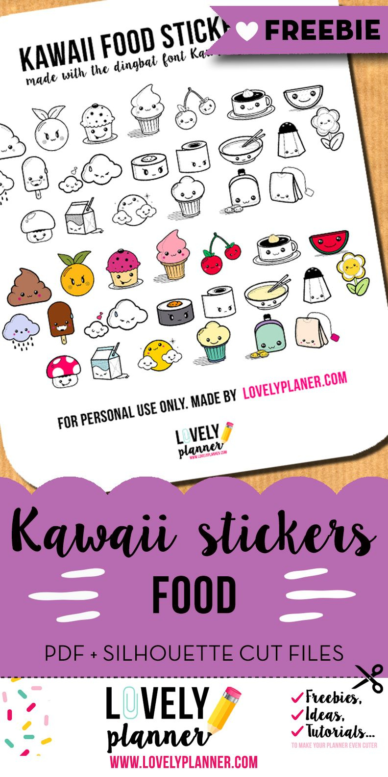 Free Printable Kawaii Food Planner Stickers From Lovelyplanner - Free Printable Kawaii Stickers