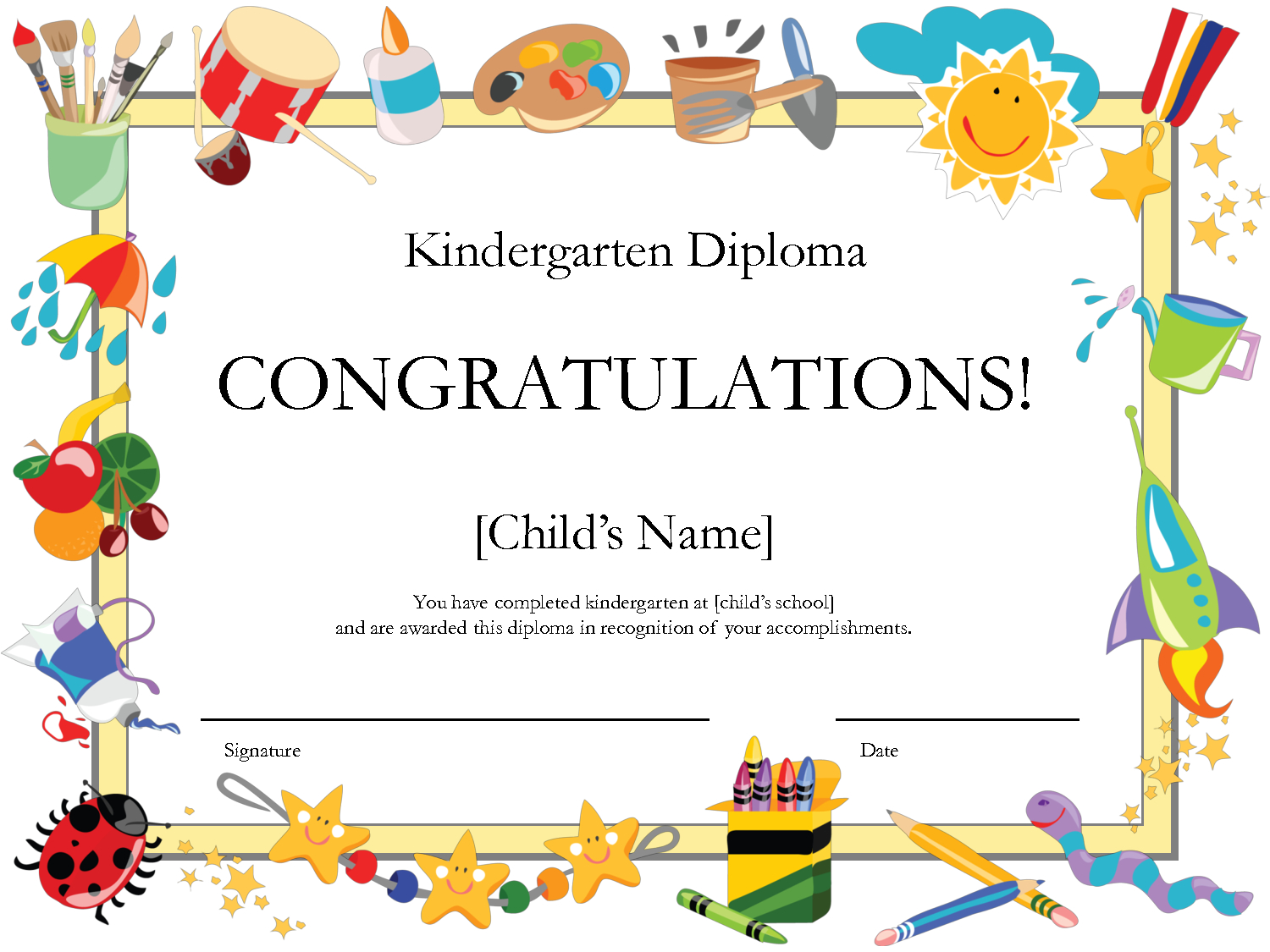 Free Printable Kindergarten Graduation Certificate Template | Umi - Free Printable School Certificates Templates