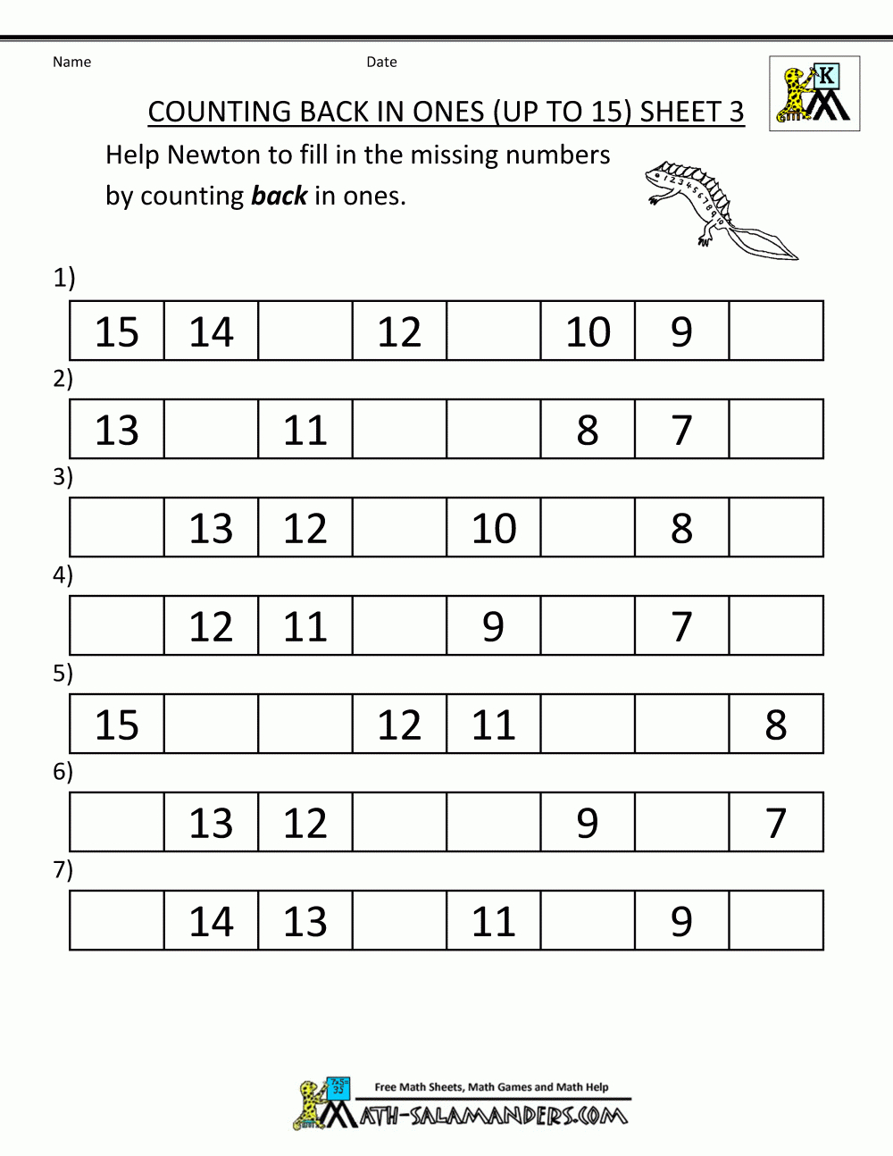Free Printable Kindergarten Math Worksheets Counting Back In 1S To - Free Printable Math Sheets