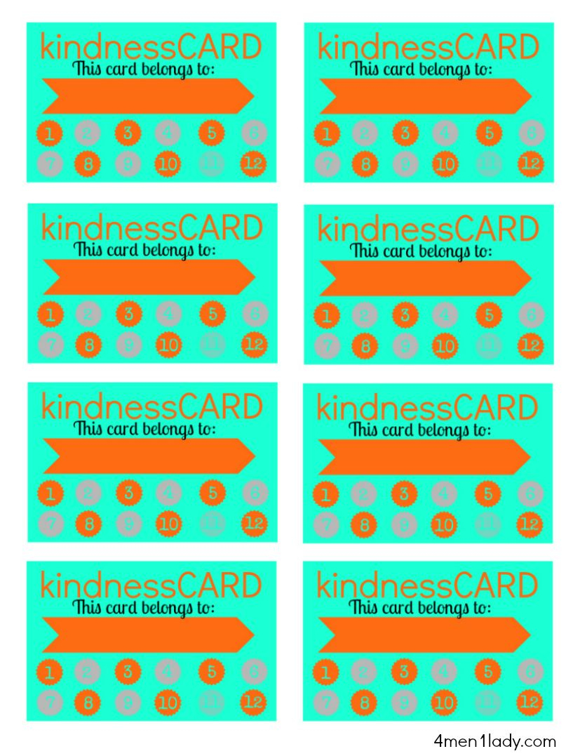 Free Printable Kindness Card For Good Behavior Board. @4Men1Lady - Free Printable Kindness Cards