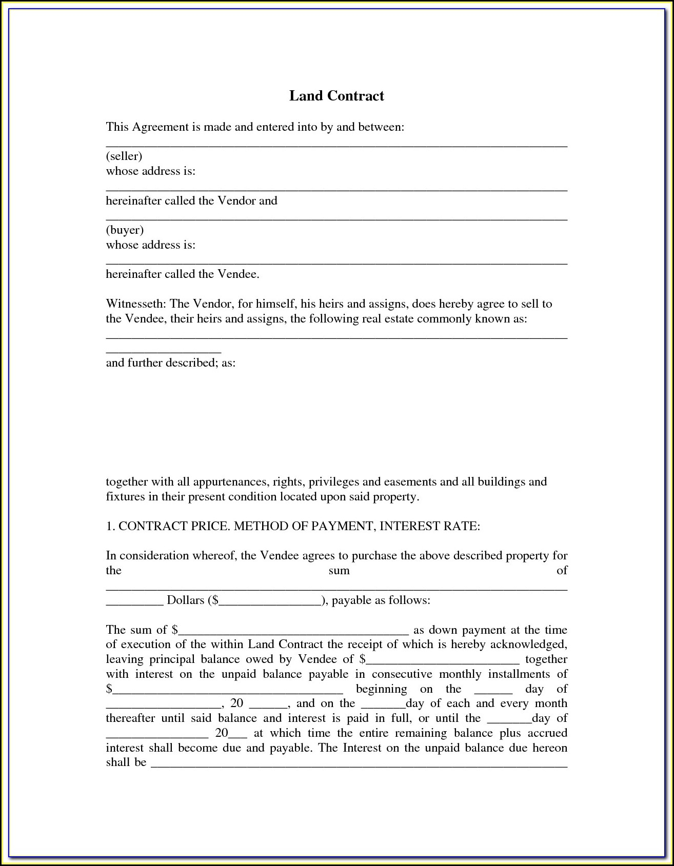 Free Printable Land Contract Forms Indiana - Form : Resume Examples - Free Printable Land Contract Forms