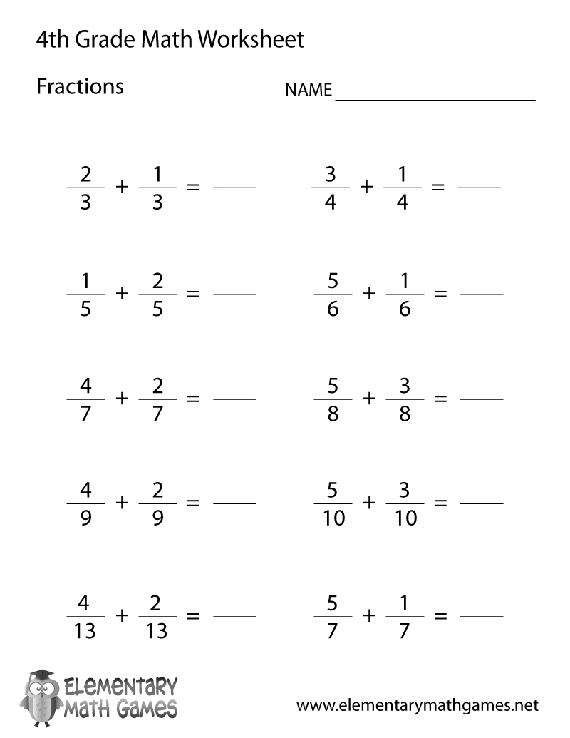 Free Printable Learning Fractions Worksheet For Fourth Grade - Free Printable Worksheets For 4Th Grade