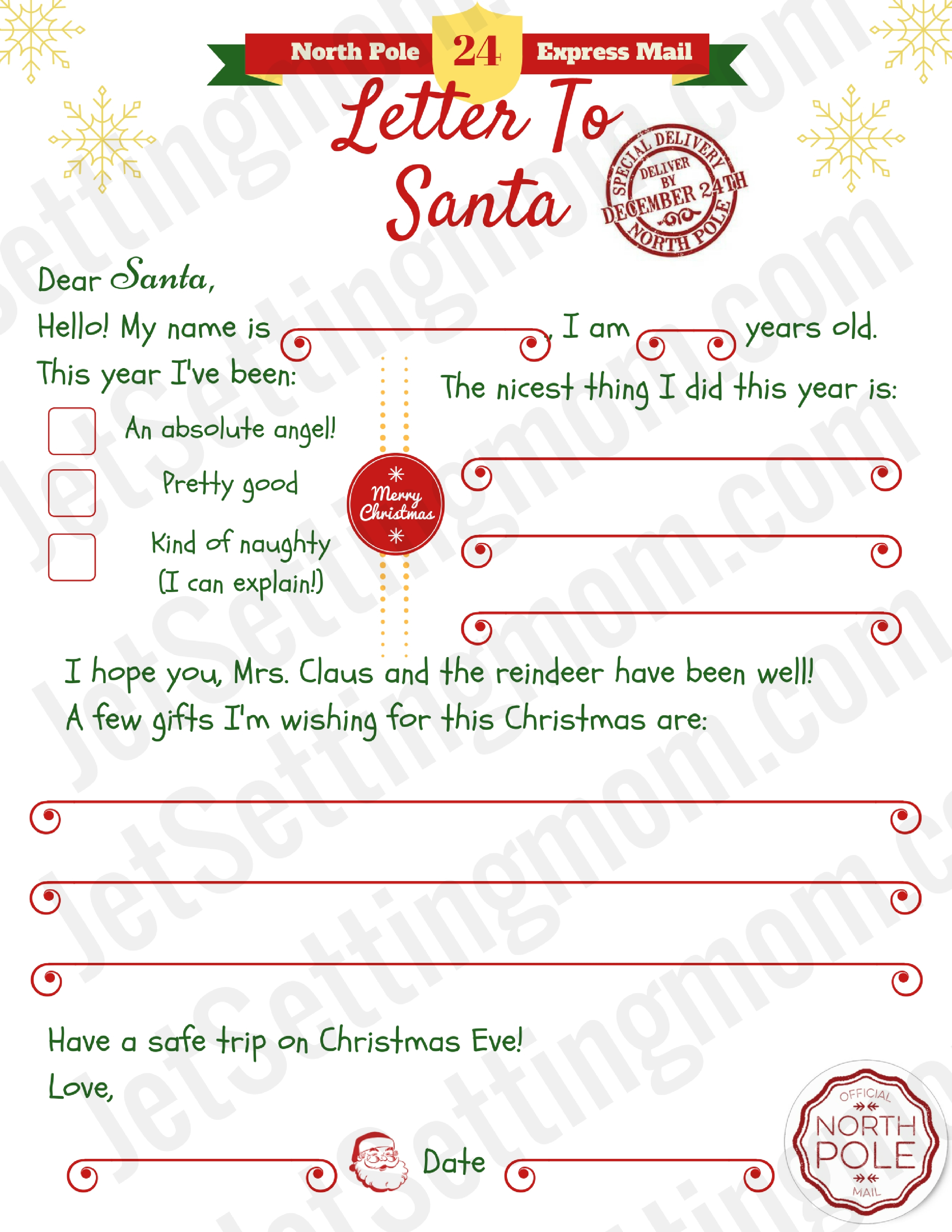 Free Printable Letter To Santa Template - Writing To Santa Made Easy! - Letter To Santa Template Free Printable