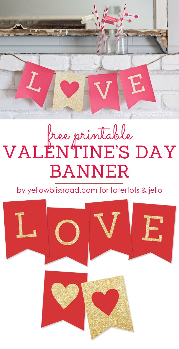 Free Printable Love Valentine&amp;#039;s Day Glitter Banner | Valentine&amp;#039;s Day - Free Printable Valentine Decorations