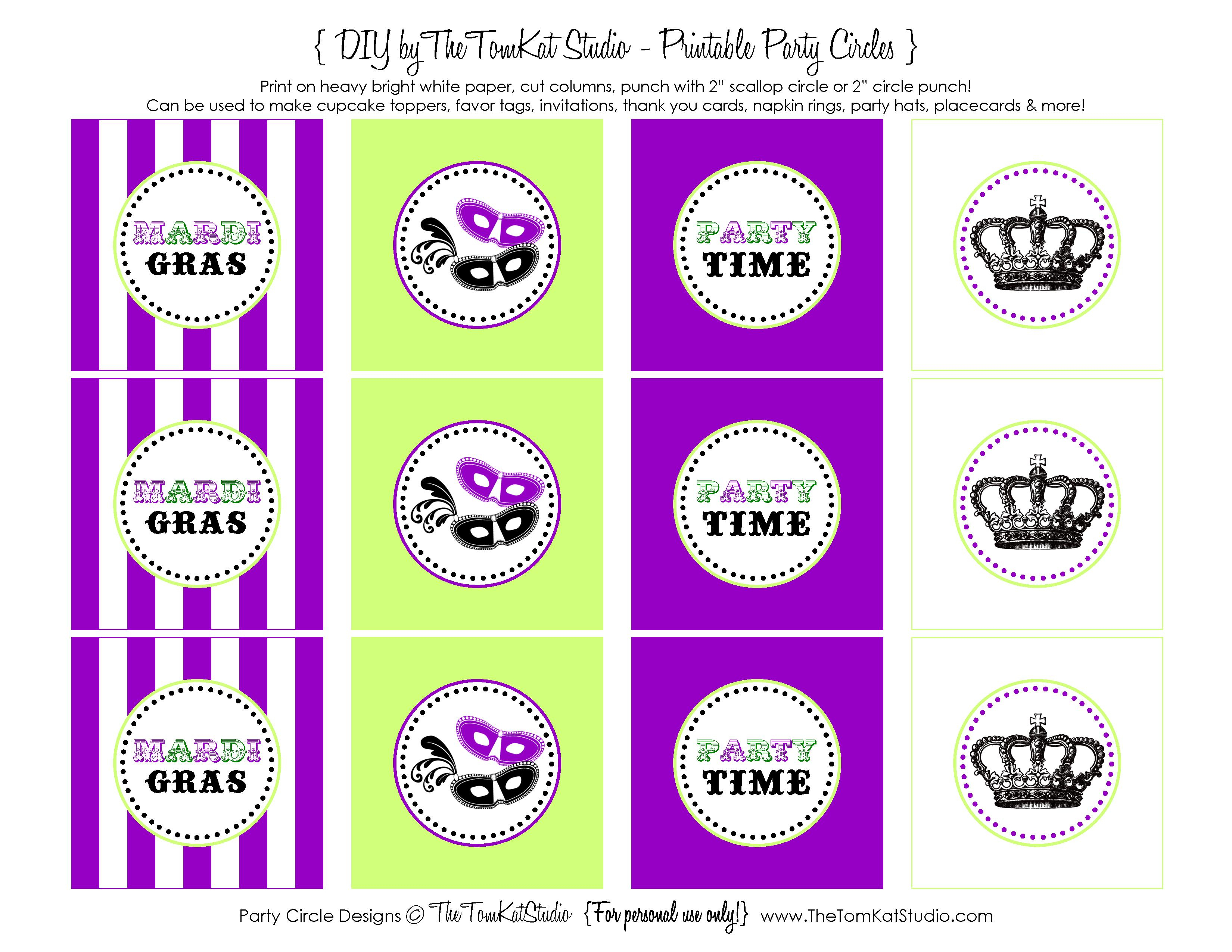 Free Printable} Mardi Gras Party Circles! | The Tomkat Studio Blog - Free Printable Party Circles