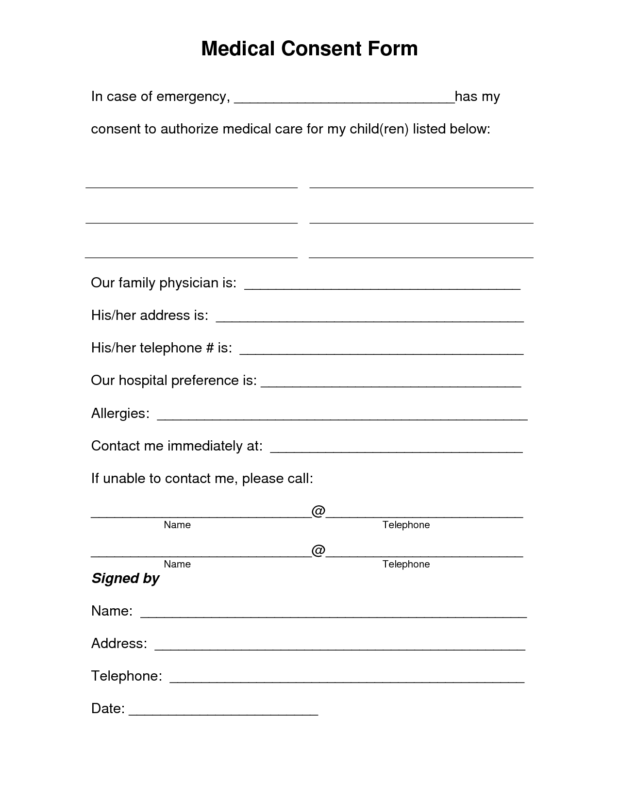 Free Printable Medical Consent Form | Free Medical Consent Form - Free Printable Caregiver Forms