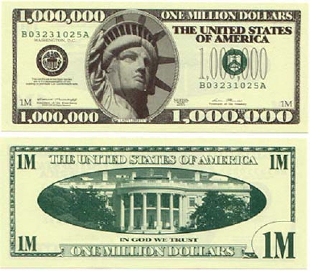 Free Printable Million Dollar Bill | Free Printable - Free Printable Million Dollar Bill