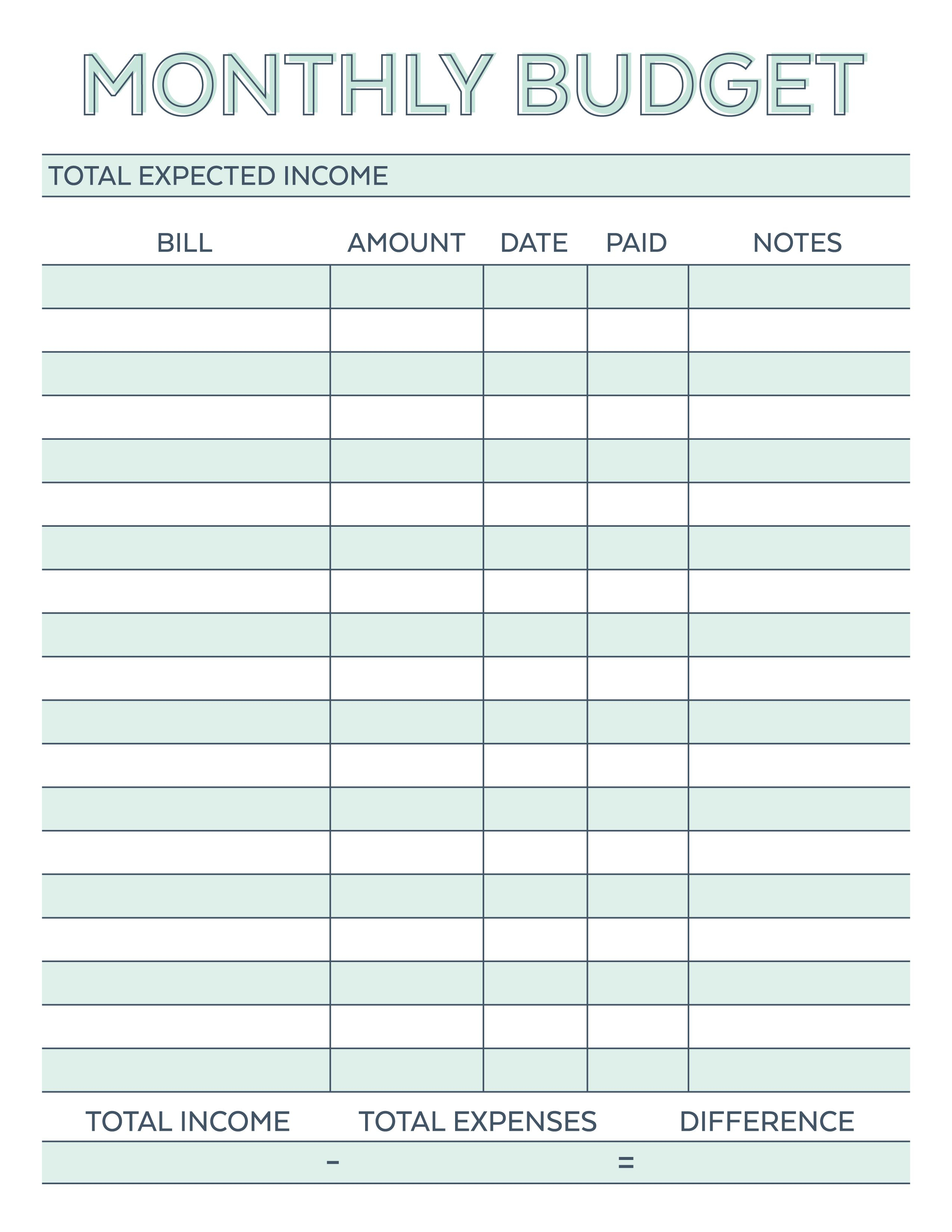 Free Printable Monthly Budget Sheet Template Spreadsheet Templates - Free Printable Monthly Expense Sheet