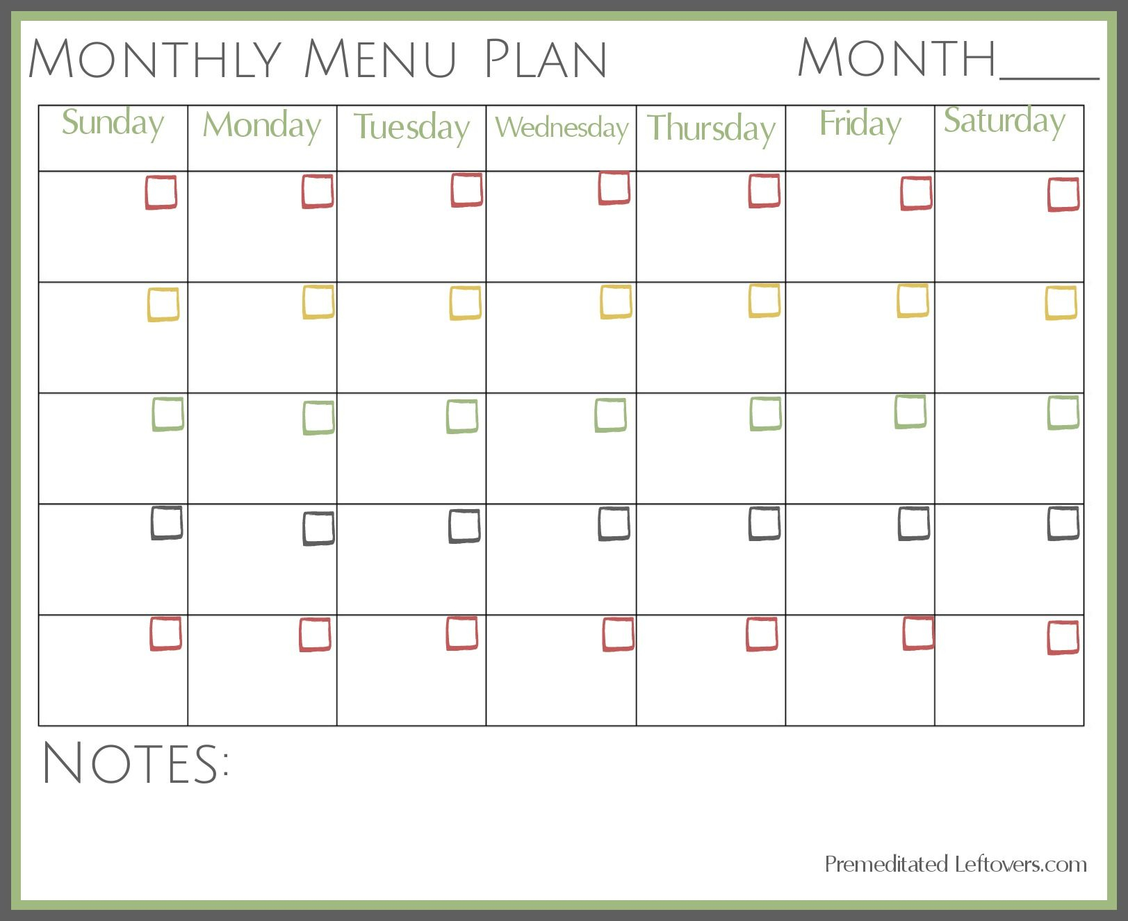 Free Printable Monthly Menu Plan | Printable Forms, Etc. | Pinterest - Free Printable Monthly Meal Planner