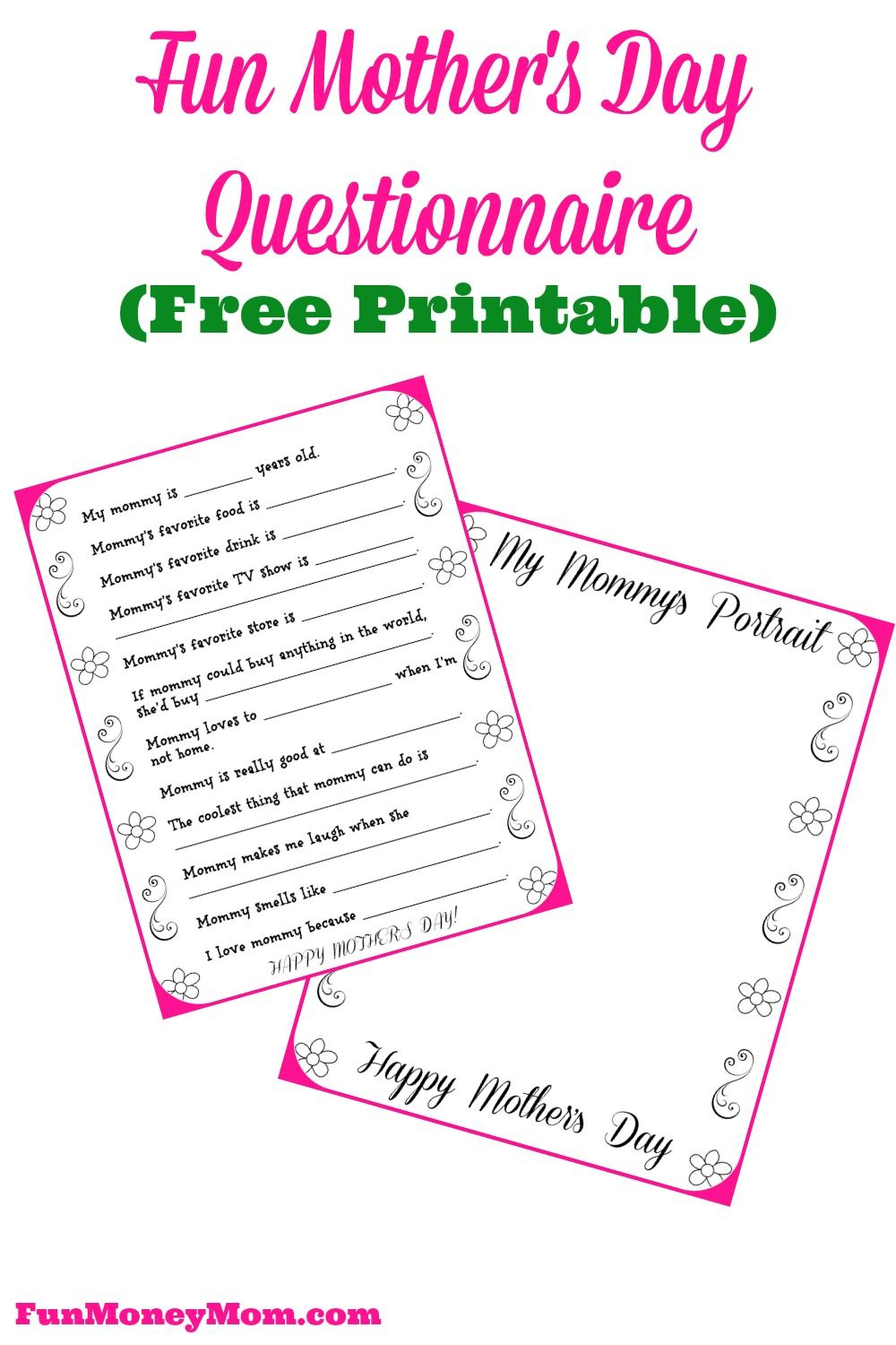 Free Printable Mother&amp;#039;s Day Questionnaire &amp;amp; Portrait Page | Best - Free Printable Mother&amp;#039;s Day Questionnaire
