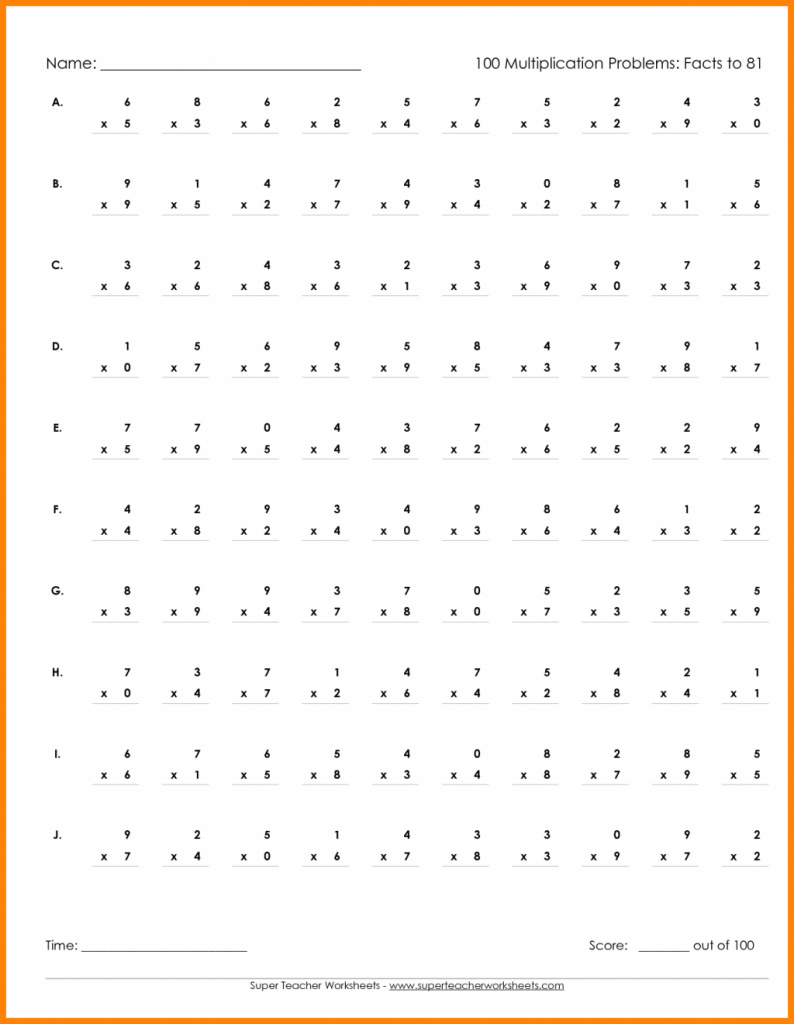 Free Printable Multiplication Worksheets With 100 Problems #1001162 - Free Printable Multiplication Worksheets 100 Problems