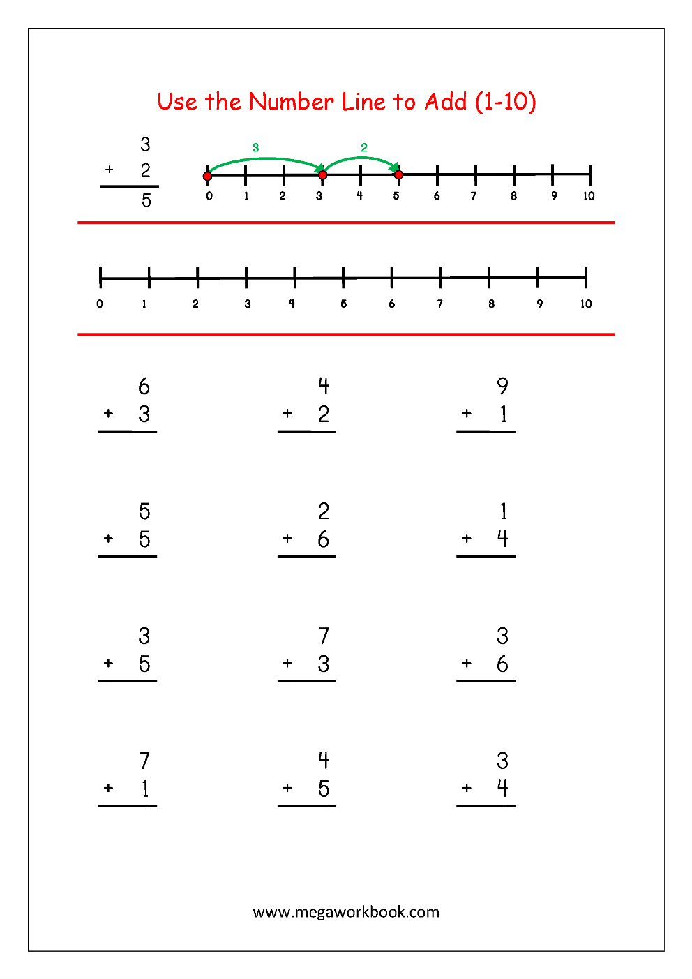 Free Printable Number Addition Worksheets (1-10) For Kindergarten - Free Printable Number Line