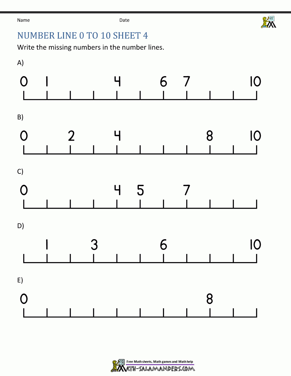 Free Printable Number Line Worksheets For Kindergarten | Download - Free Printable Number Line For Kids