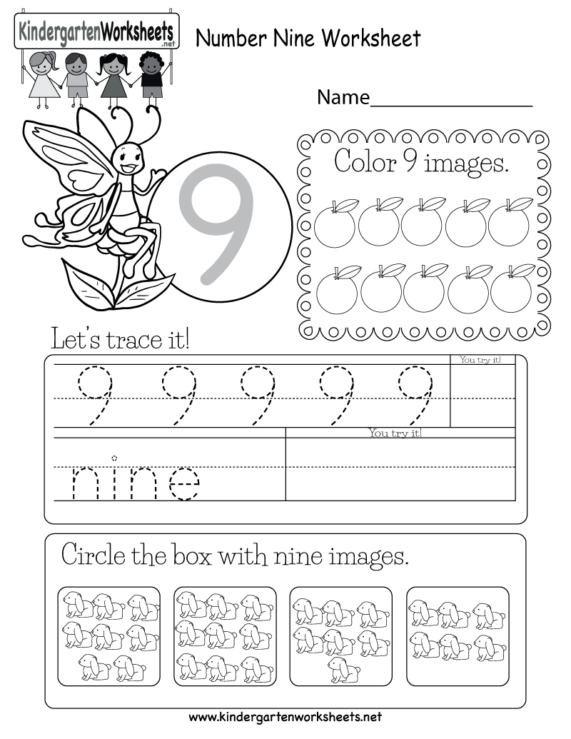 Free Printable Number Nine Worksheet For Kindergarten - Free Printable Number Worksheets For Kindergarten