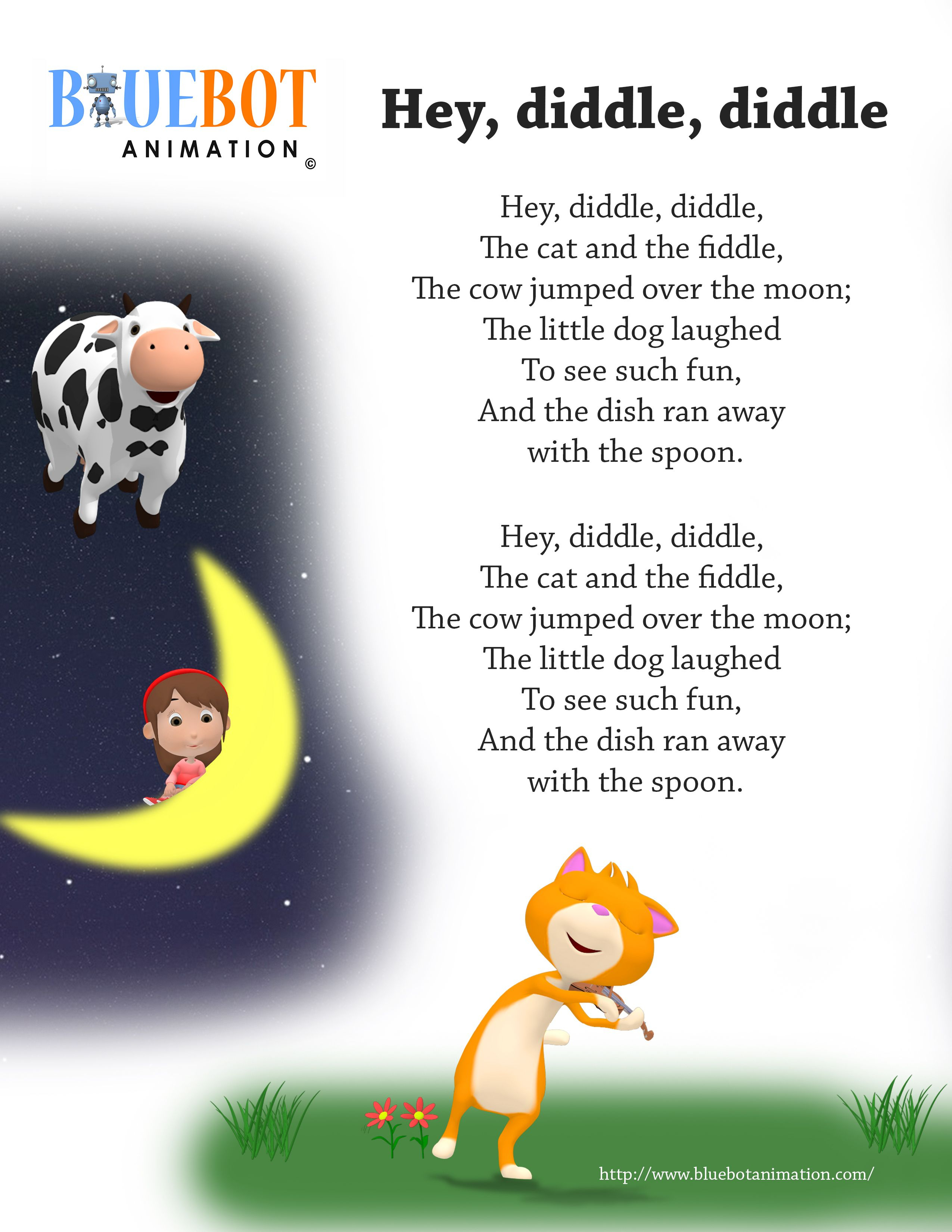 Free Printable Nursery Rhyme Lyrics Page. , Hey Diddle Diddle, Hey - Free Printable Nursery Rhymes Songs