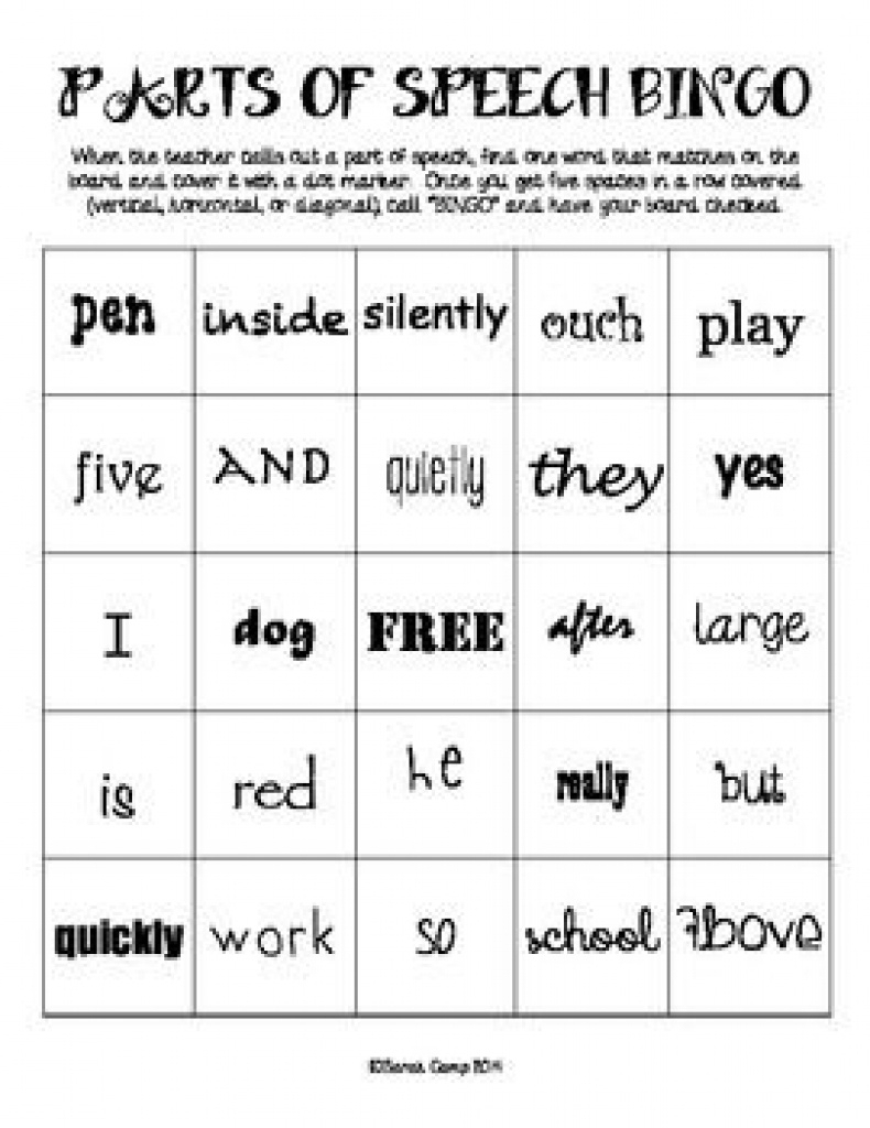 Free Printable Parts Of Speech Bingo | Free Printable - Free Printable Parts Of Speech Bingo