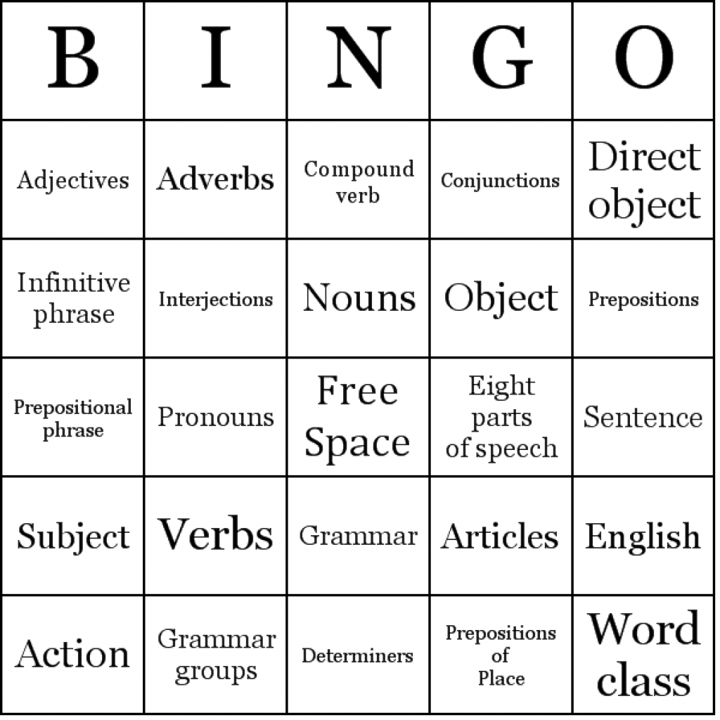 Free Printable Parts Of Speech Bingo | Free Printable - Free Printable Parts Of Speech Bingo