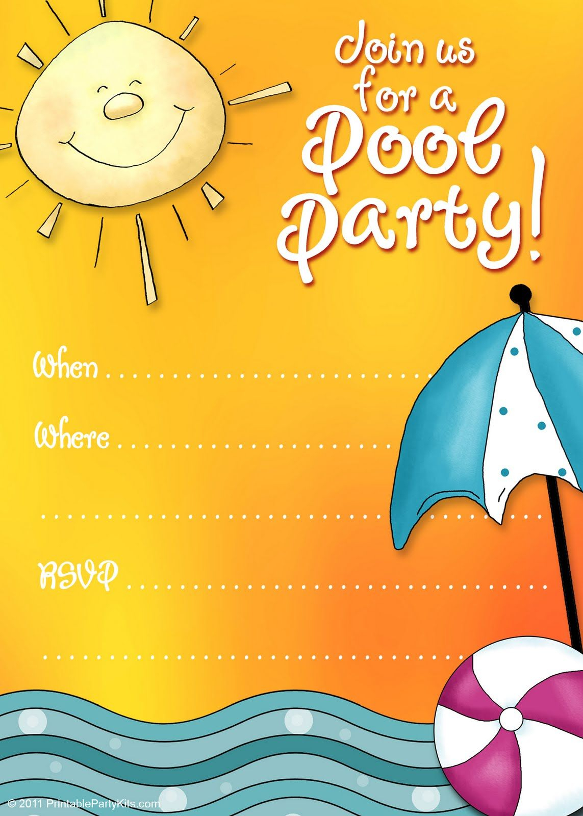 Free Printable Party Invitations: Summer Pool Party Invites - Free Printable Pool Party Birthday Invitations