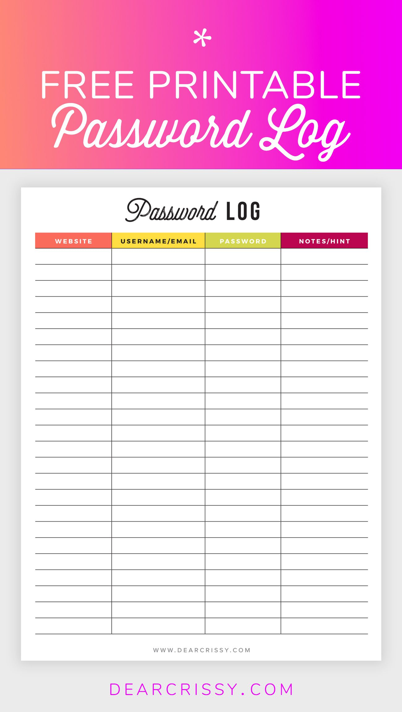 Free Printable Password Log - Organize Your Life Printables! | 21Day - Free Printable Password Log