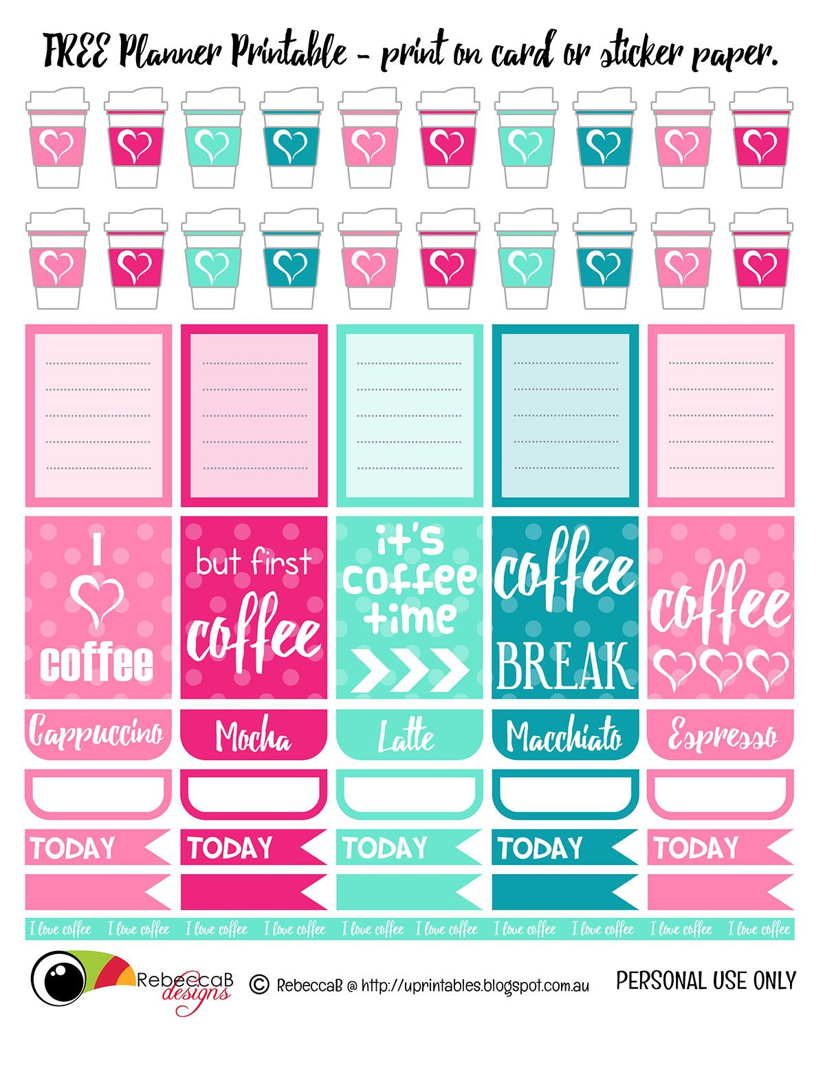 Free Printable Planner Stickers - Coffee. Print These Planner - Free Printable Card Stock Paper