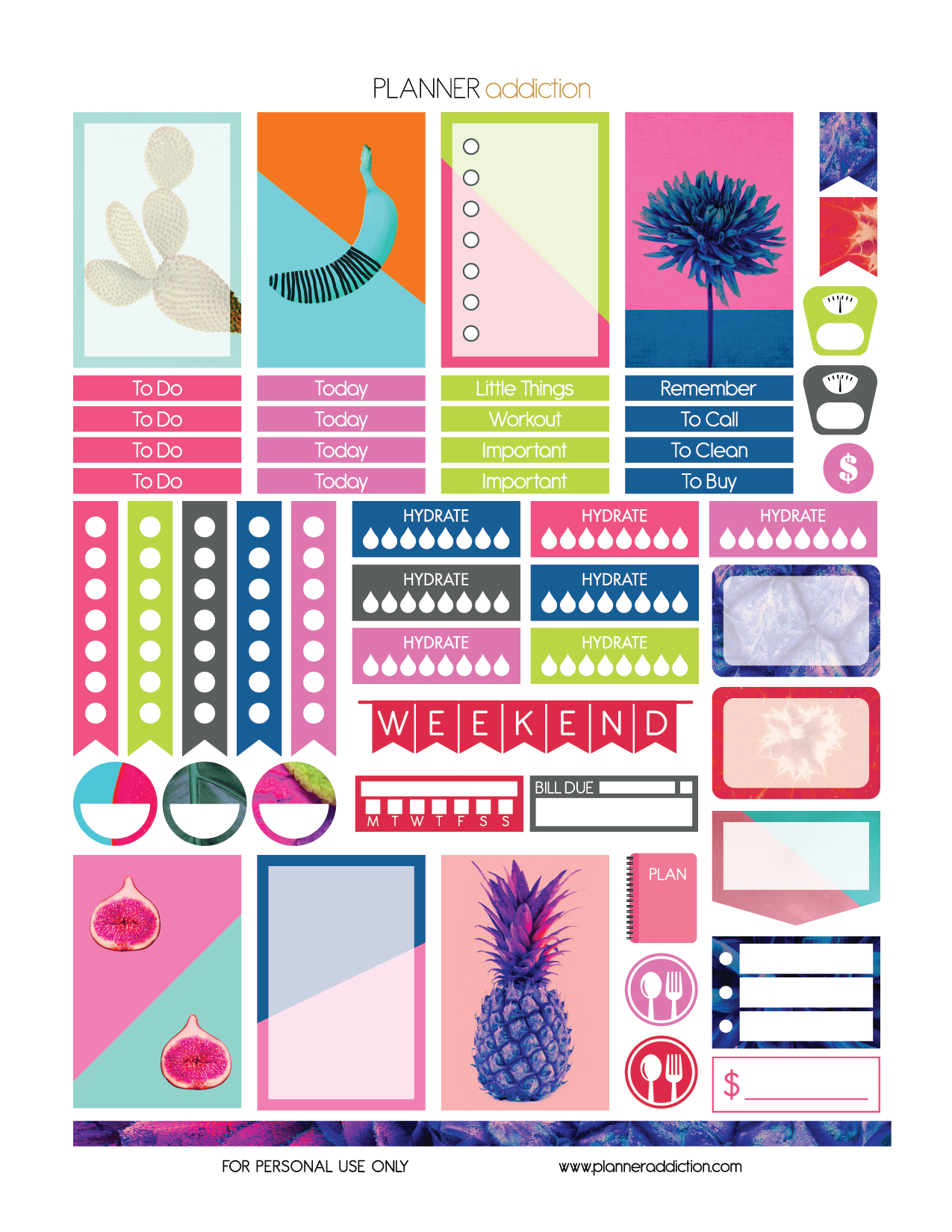 Free Printable Planner Stickers - Tropical Pop Art - Happy Planner - Happy Planner Free Printable Stickers