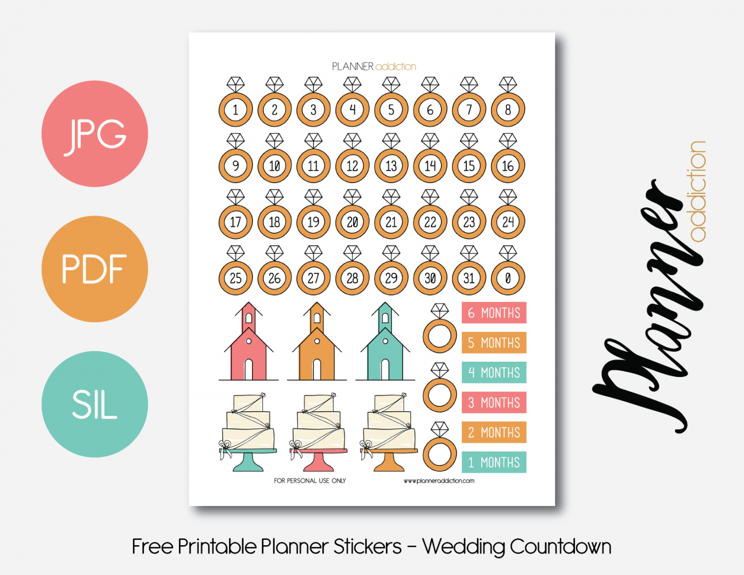Free Printable Planner Stickers - Wedding Countdown | ♡ Wedding - Free Printable Wedding Countdown