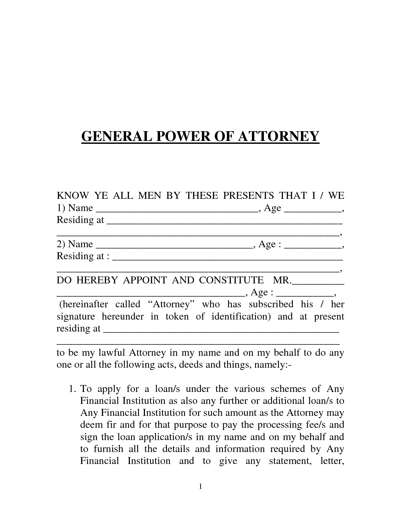 Free Printable Power Of Attorney Form (Generic) - Free Printable Power Of Attorney Forms Online