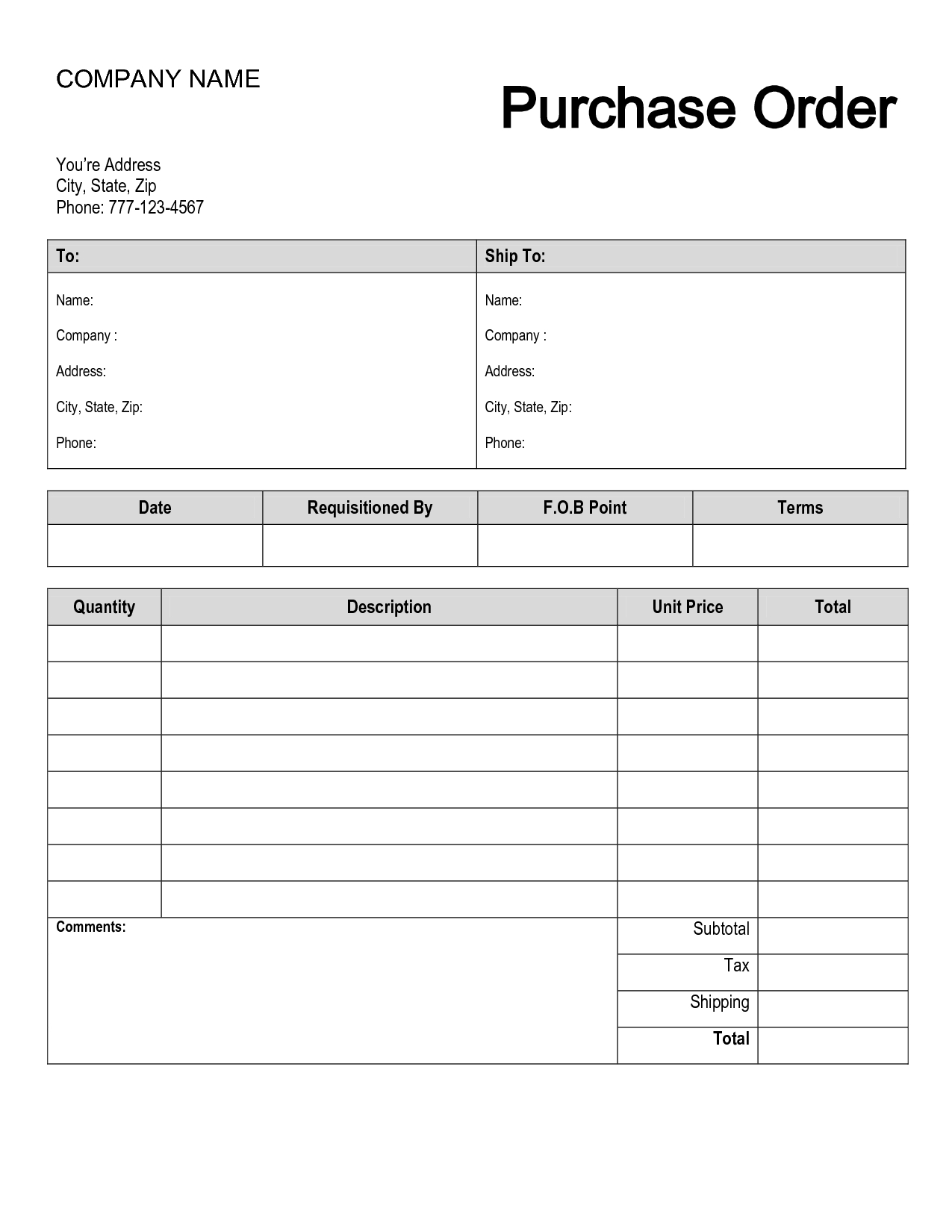 Free Printable Purchase Order Form | Purchase Order | Shop | Order - Find Free Printable Forms Online