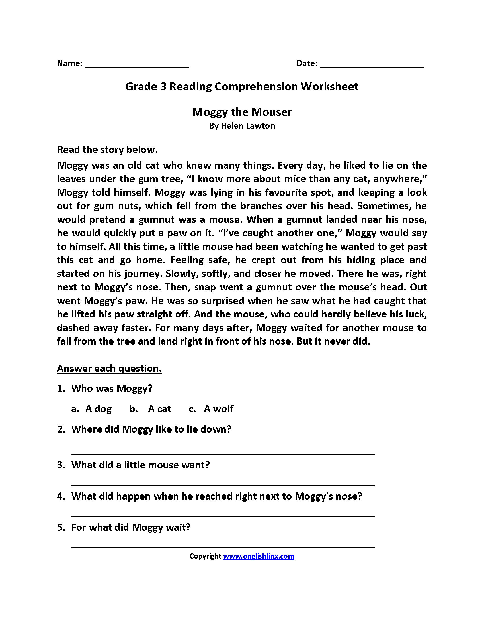 Free Printable Reading Comprehension Worksheets 3Rd Grade To Free - Third Grade Reading Worksheets Free Printable