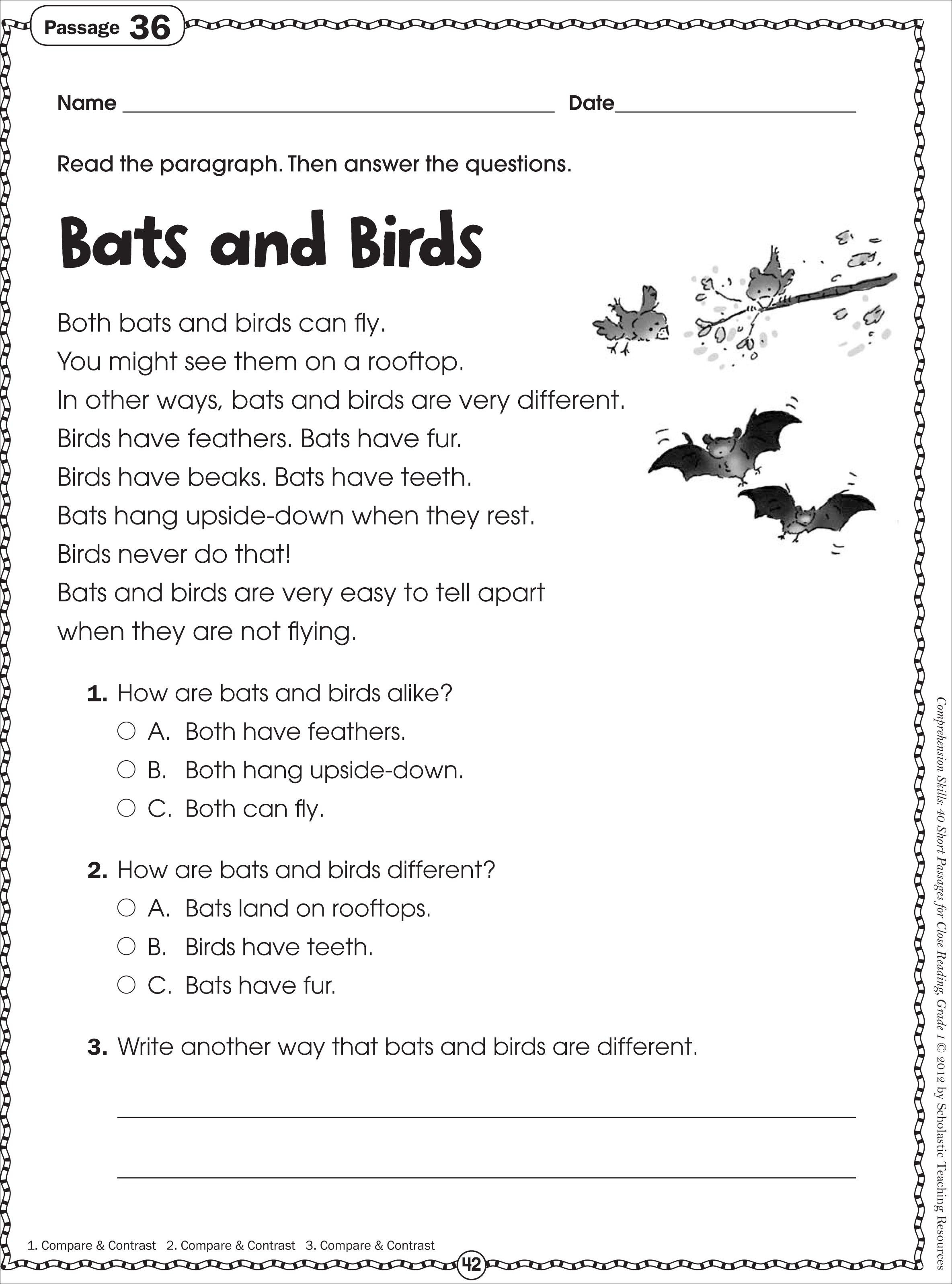 Free Printable Reading Comprehension Worksheets For Kindergarten - Free Printable Reading Passages With Questions