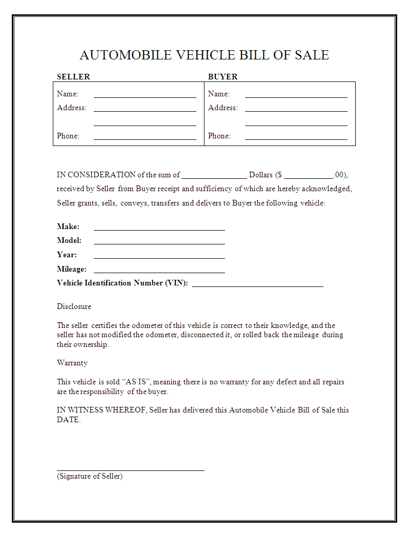 Free Printable Sales Receipt Form Template Pdf Allwaycarcarecom Used - Free Printable Blank Auto Bill Of Sale