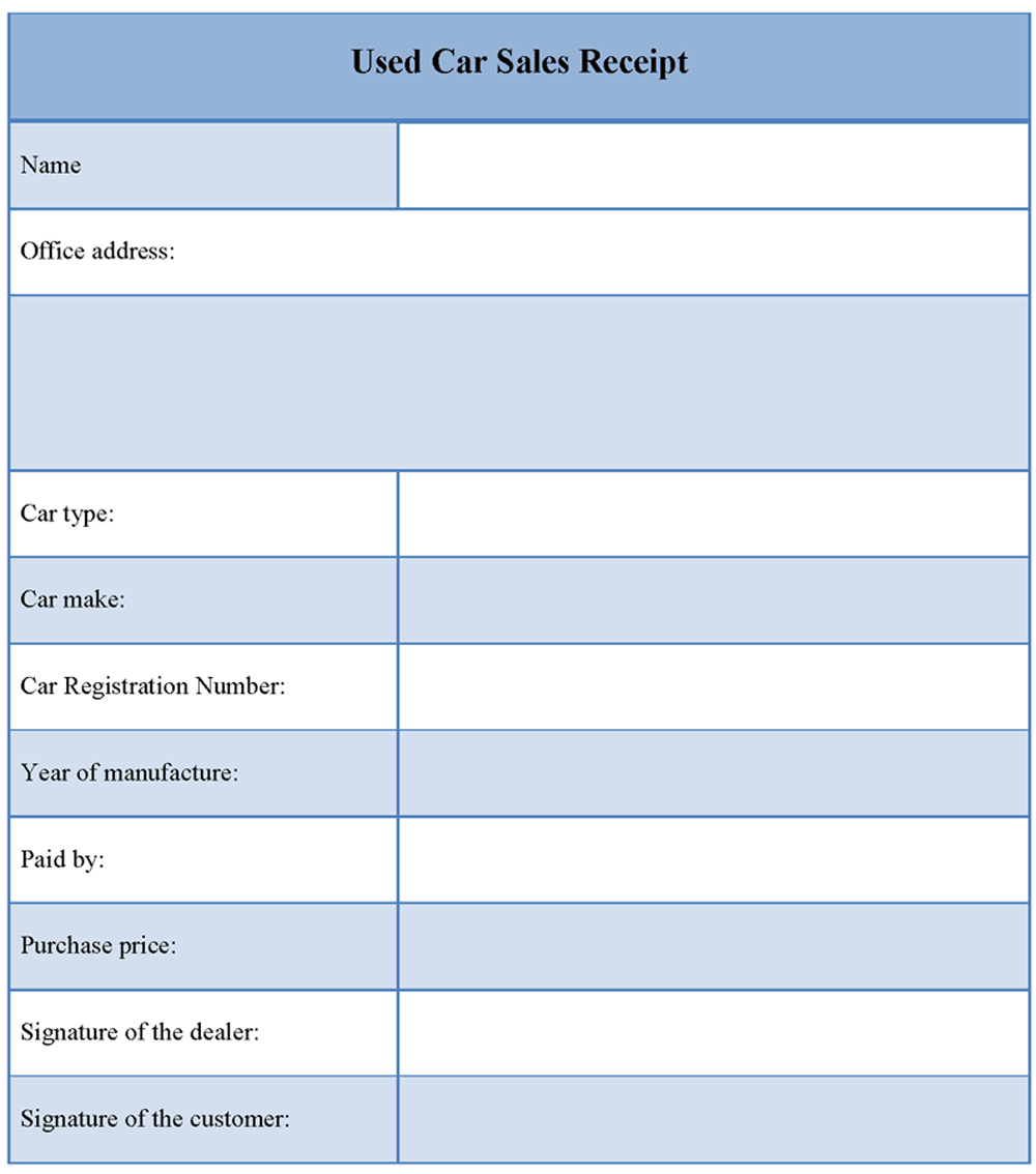 Free Printable Sales Receipt Form Template Pdf Allwaycarcarecom Used - Free Printable Sales Receipt Form