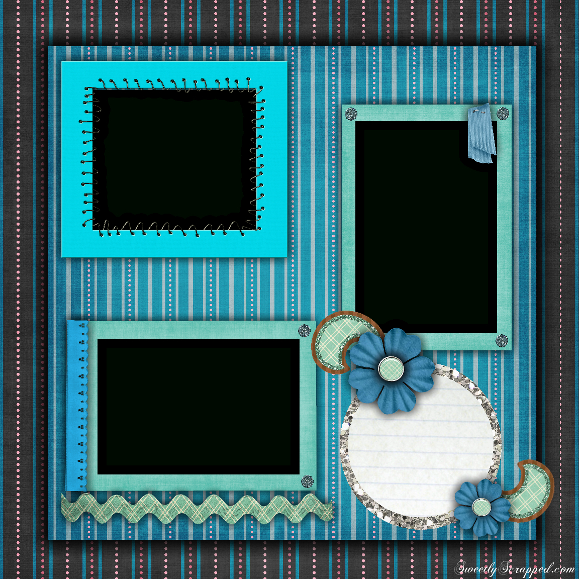 Free Printable Scrapbook Layouts | Blue And Stripes Layout File Size - Free Printable Scrapbook Templates