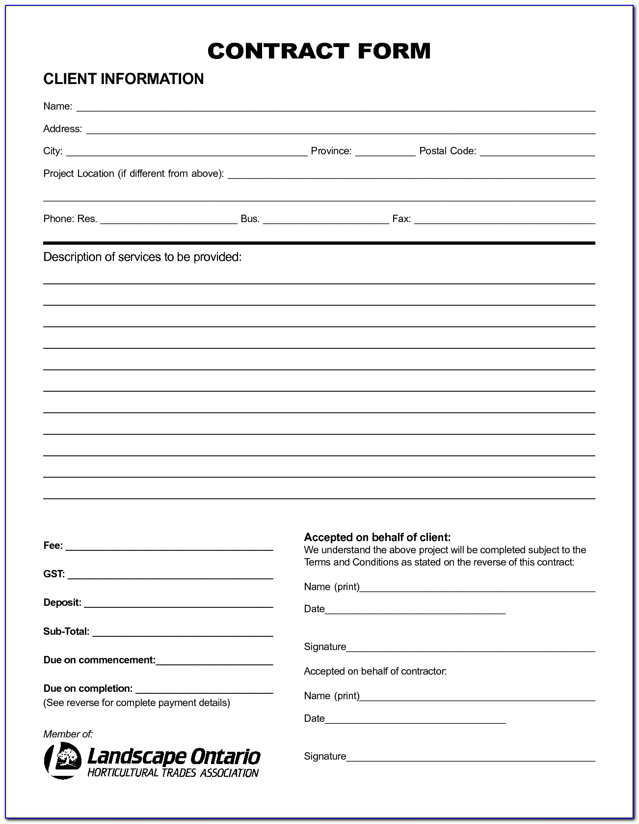 Free Printable Service Contract Forms - Form : Resume Examples - Free Printable Contracts