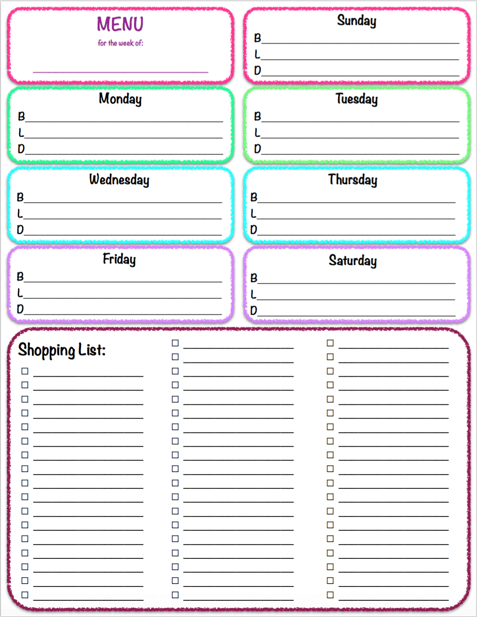 Free Printable Shopping List And Meal Planner - 9.8.kaartenstemp.nl • - Free Printable Grocery List And Meal Planner