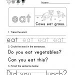 Free Printable Sight Word (Eat) Worksheet For Kindergarten   Free Printable Sight Word Worksheets