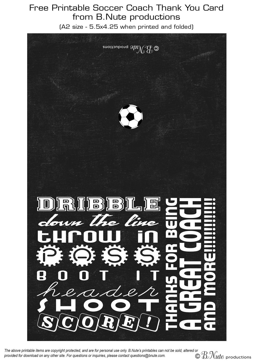 Free Printable Soccer Coach Thank You Card From B.nute Productions - Administrative Professionals Cards Printable Free