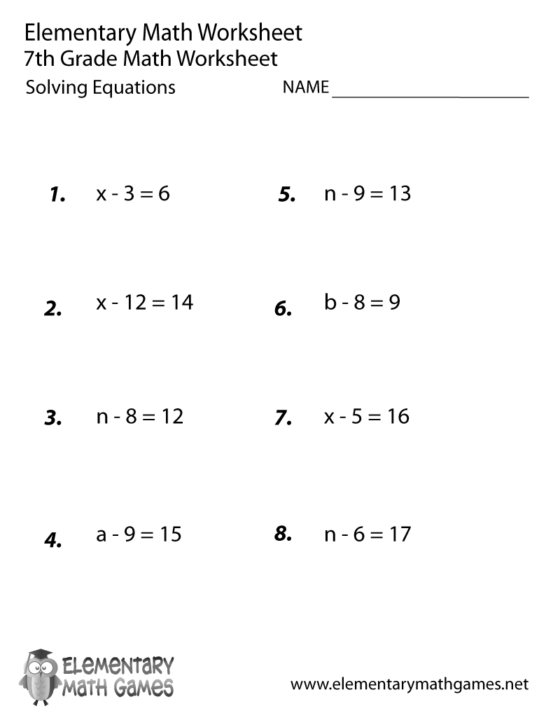 Free Printable Solving Equations Worksheet For Seventh Grade - Free Printable 7Th Grade Math Worksheets