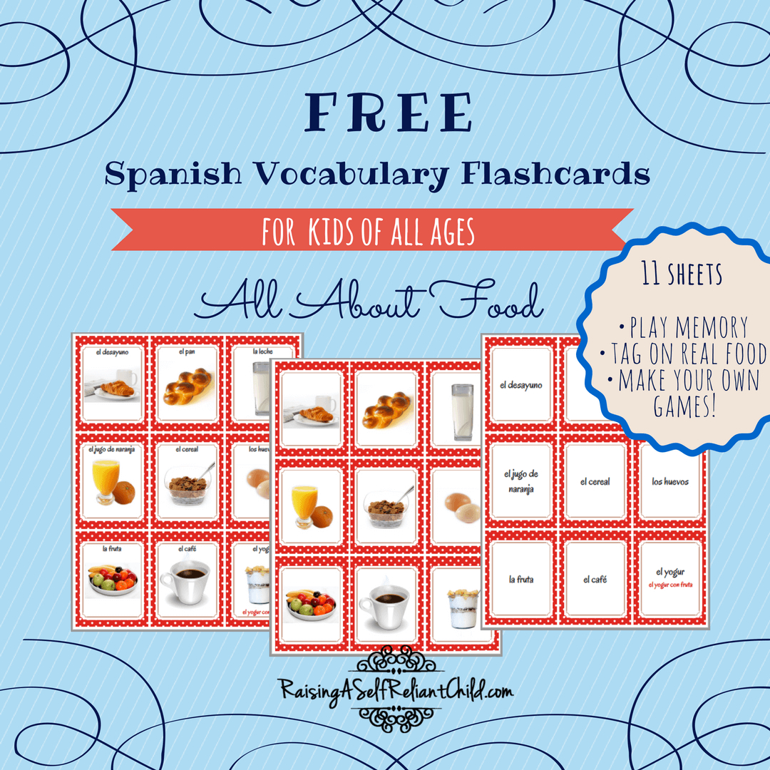 Free Printable Spanish Vocabulary Flashcards Common Foods | Spanish - Free Printable Vocabulary Flashcards